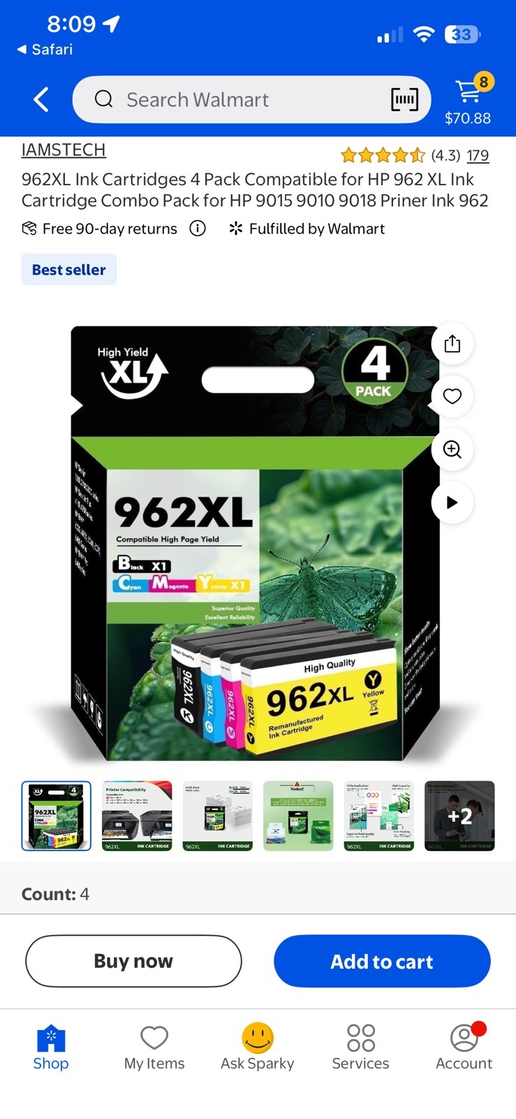 962XL Ink Printer Cartridge 4-Pack BLK/Cyan/Mag/Yell