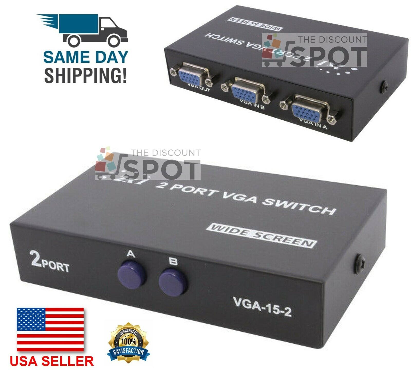 2 Port VGA SVGA Monitor Sharing Switch Box 2 In 1 Out For LCD PC TV Monitor