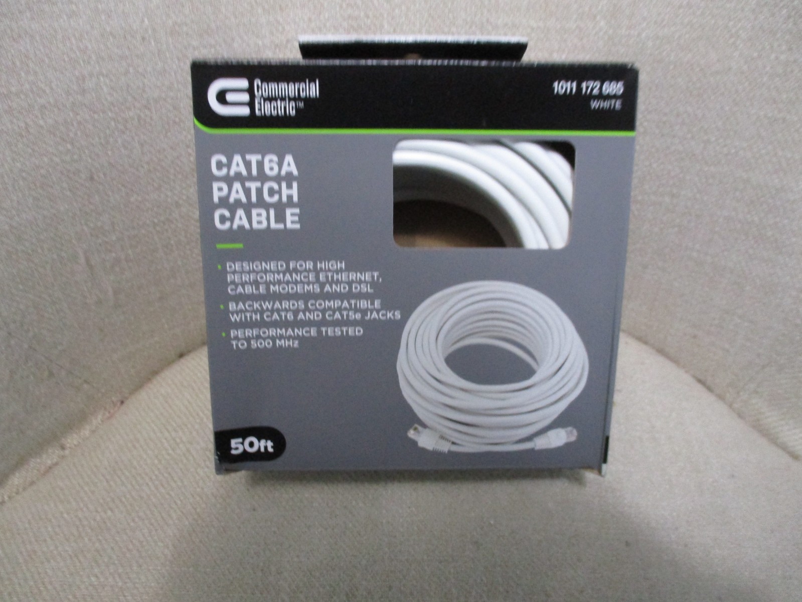 Commercial Electric CAT6A Patch Cable 50ft White 5650-WH-VN 1011172685 New