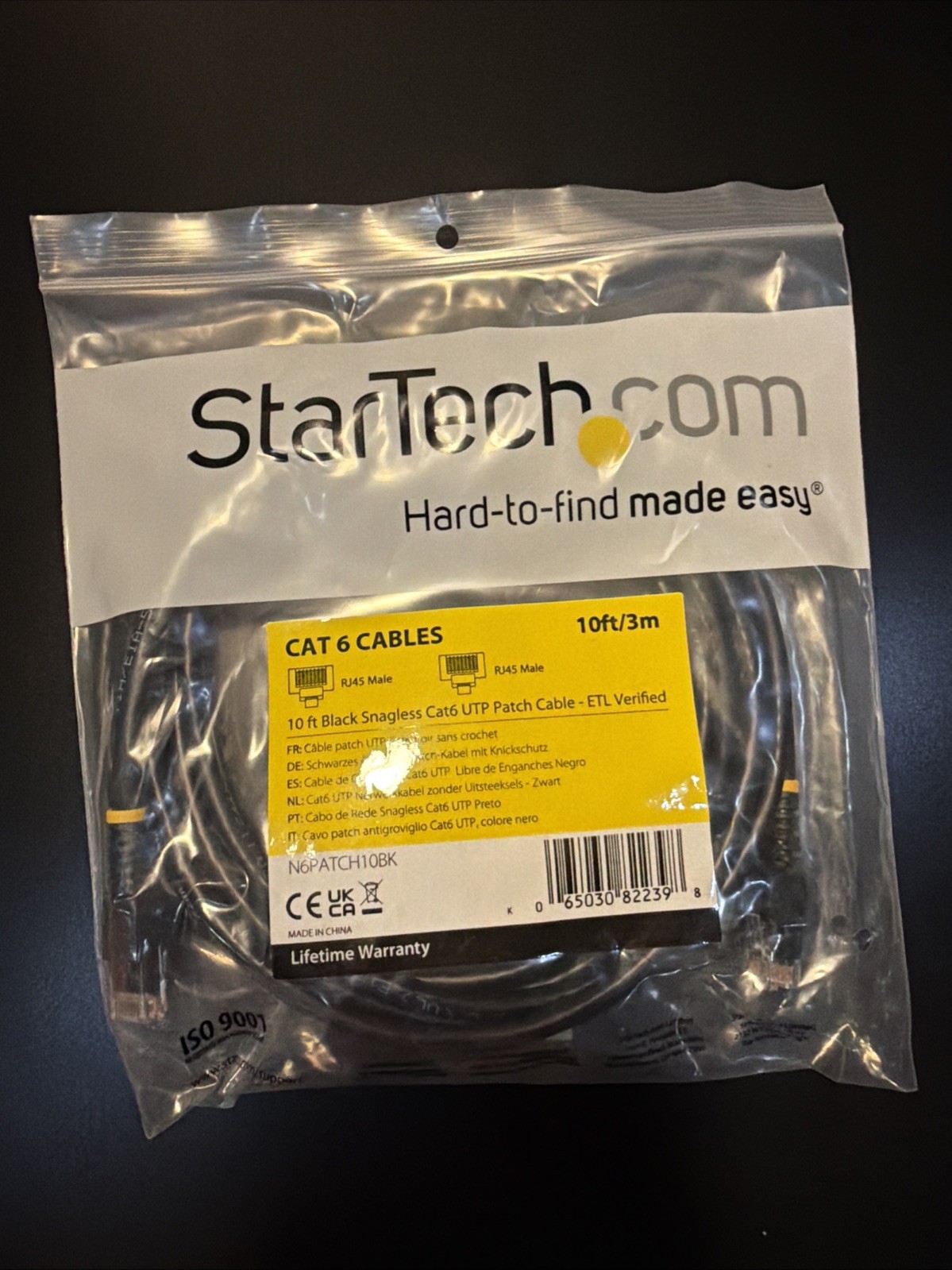 StarTech.com C6PATCH10BK10ft Black Molded Cat6 UTP Patch Cable RJ45 ETL New
