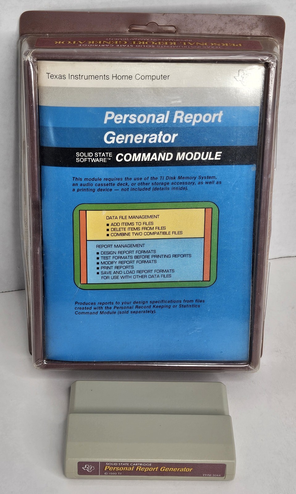 Texas Instruments TI-99/4A Personal Report Generator Command Module Cartridge EX
