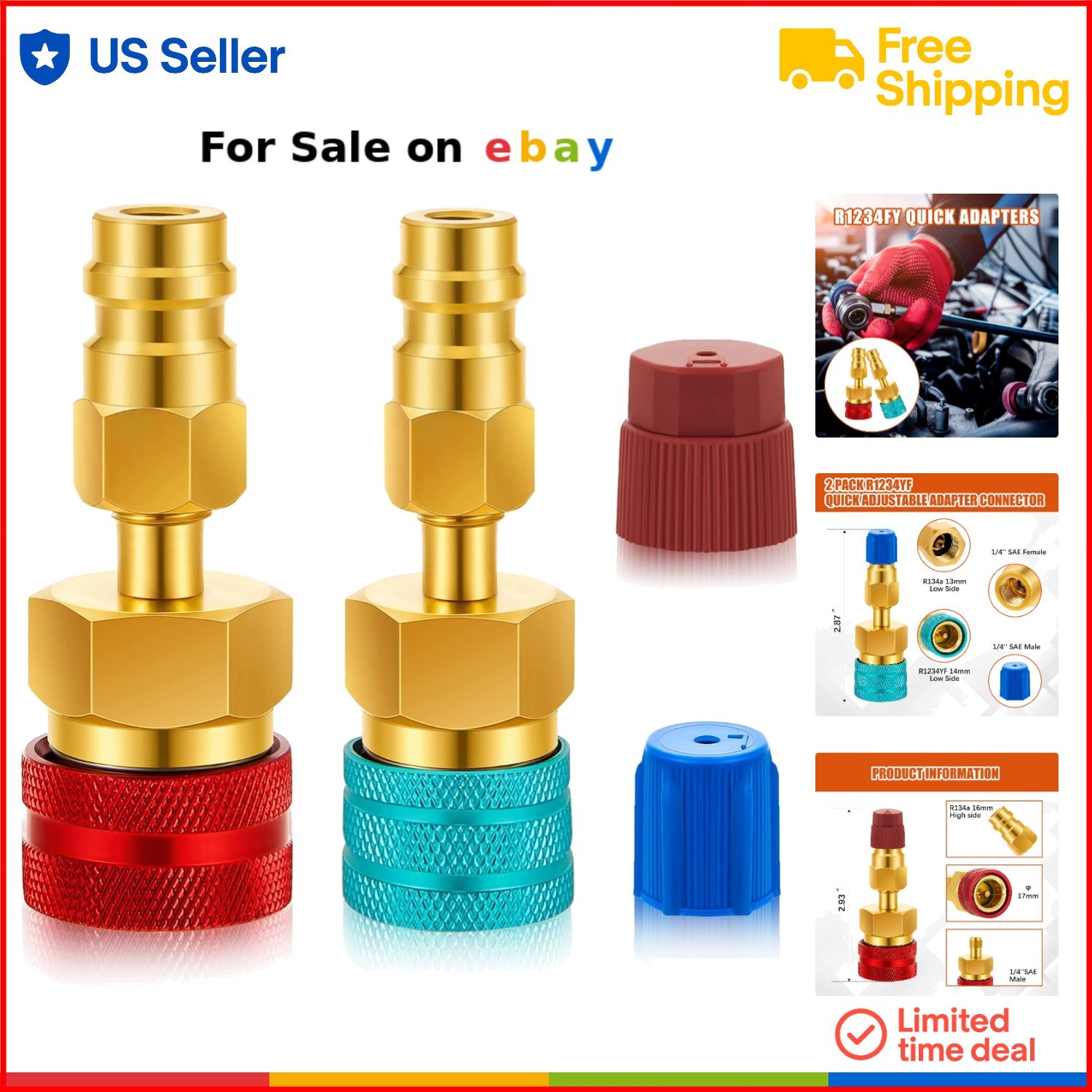R1234yf Adapter Kit Brass High Low Side Converters for Car AC Recharge