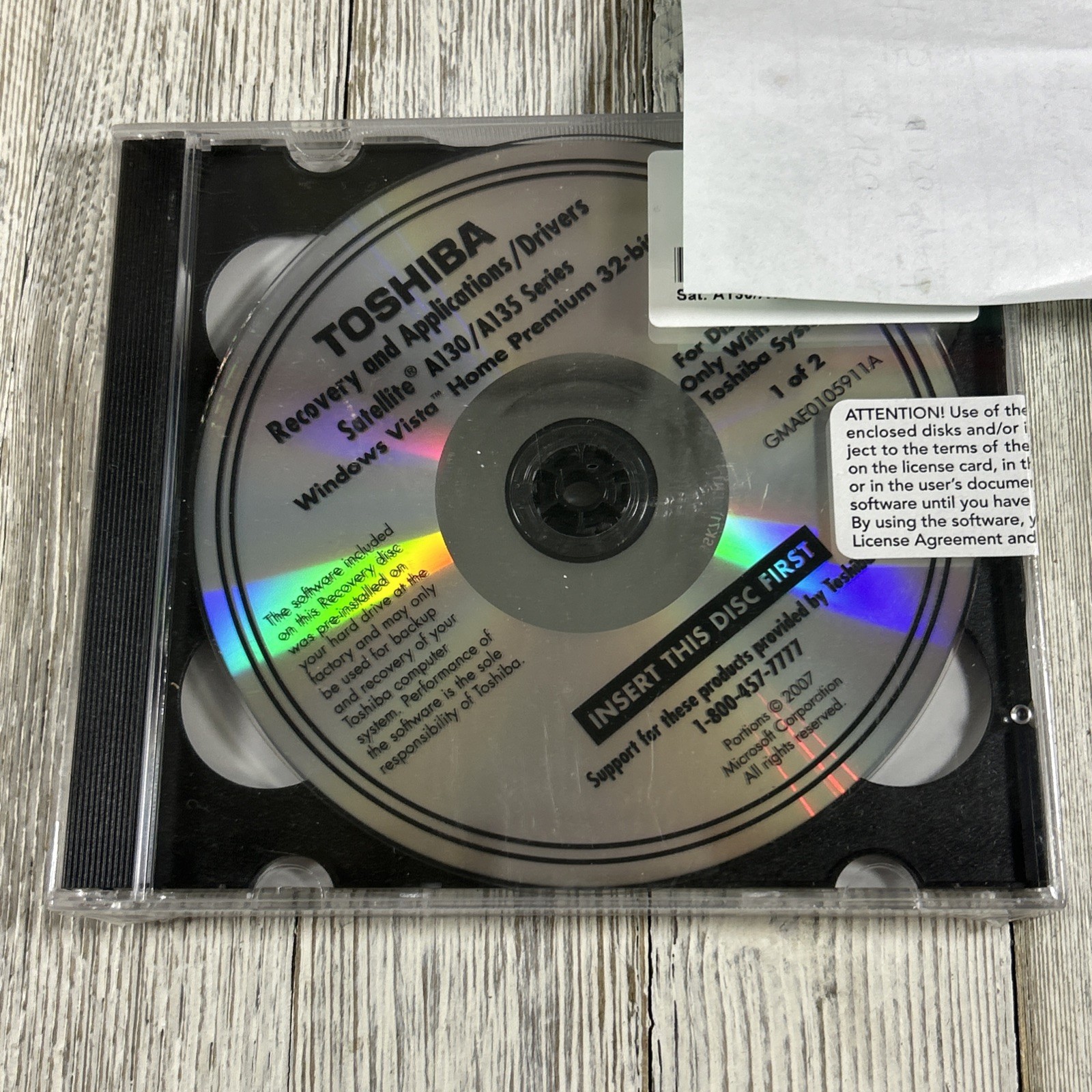 Toshiba Recovery and Applications Drivers Satellite A130 A135 Series Disc Sealed