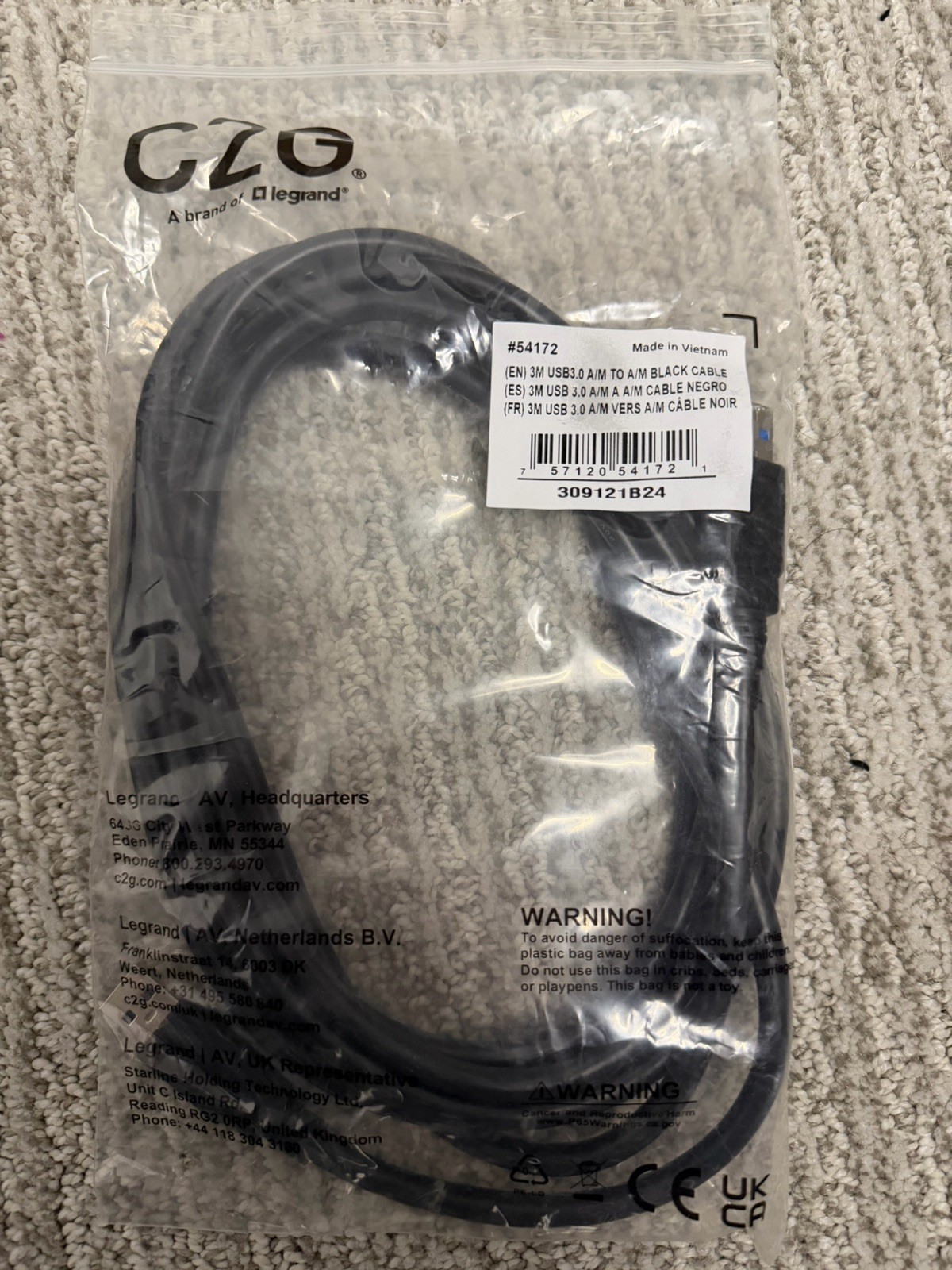 C2G CG54172 9.8’ (3m) USB 3.0 M-M Cable