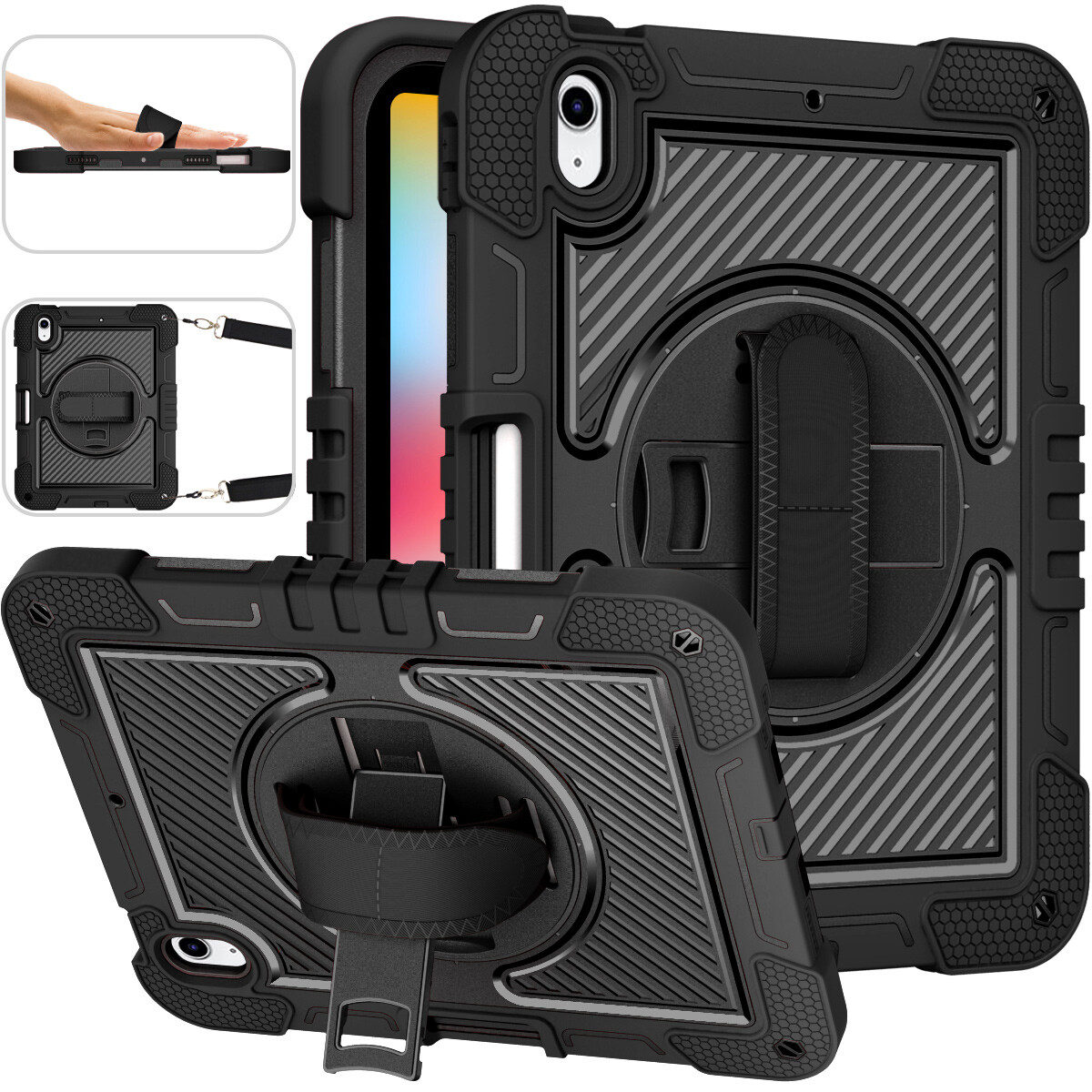Shockproof Stand Case For iPad 8th 9th 10th 11th Gen A16 W/Shoulder Strap Cover