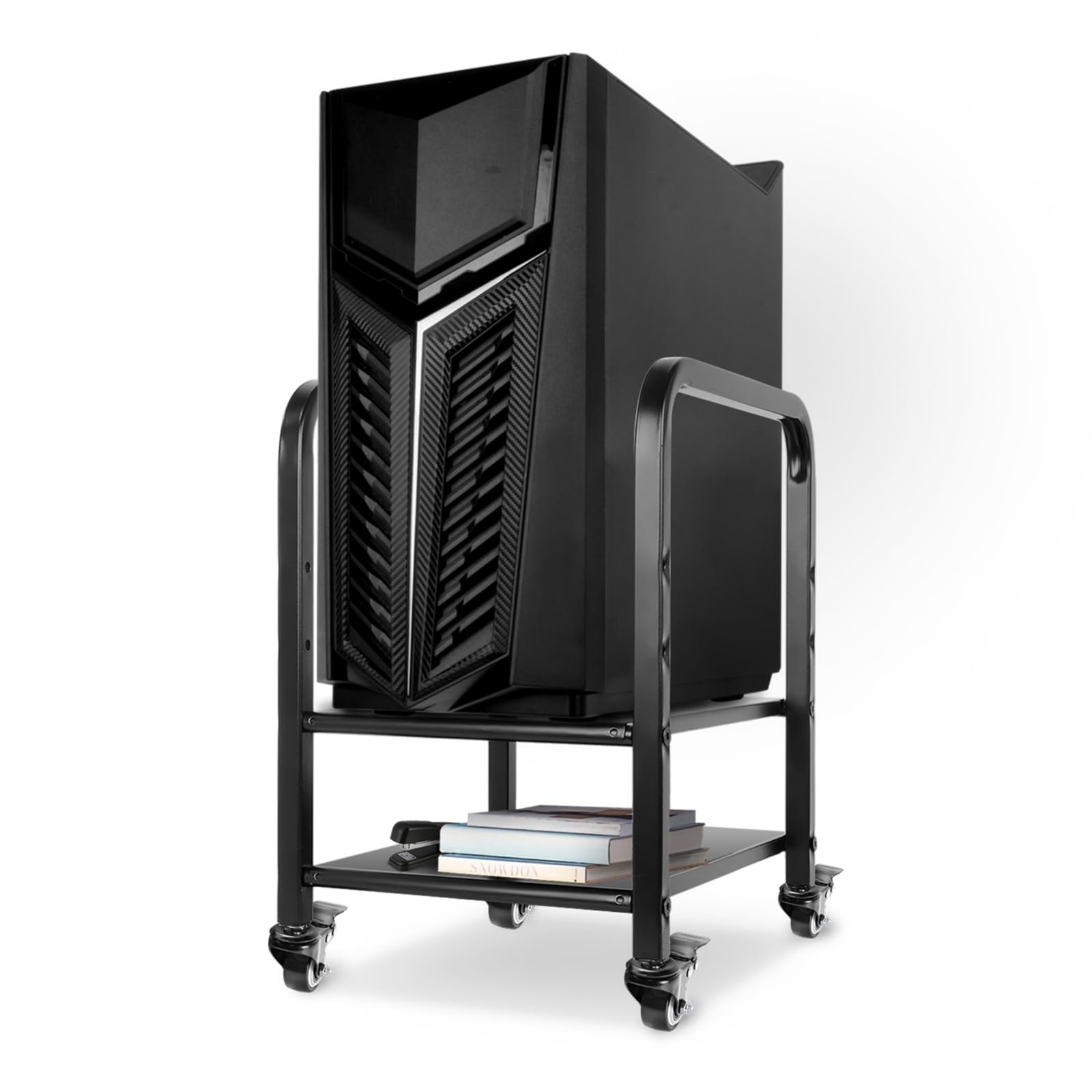 2-Tier CPU Holder Cart Under Desk Computer Tower Stand Mobile PC Tower Stand