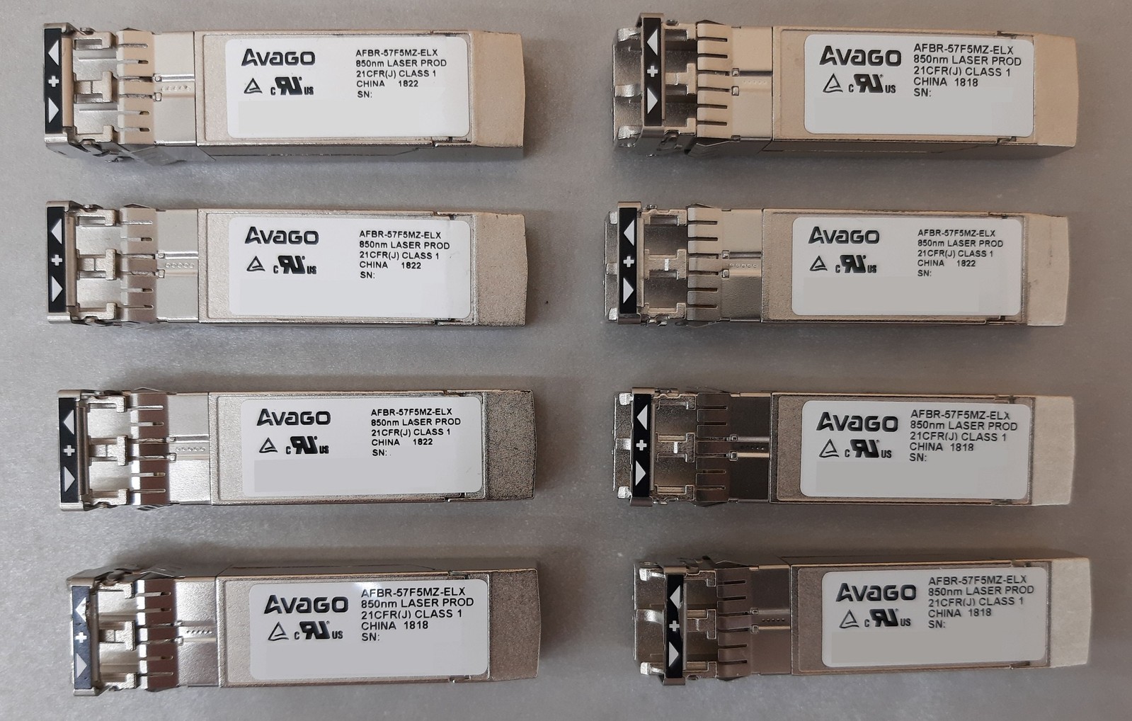 Lot of 8 Avago 16GB SFP+ 850 nm Transceiver Module AFBR-57F5MZ-ELX