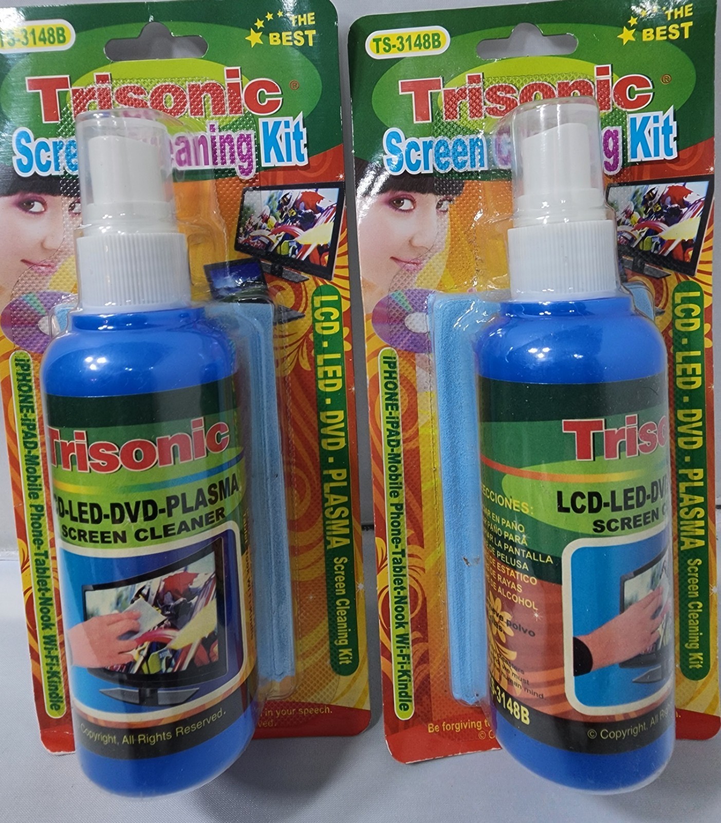 2 Pack Trisonic Screen Cleaning Kit  LCD LED TV Monitor Cleaner Microfiber Cloth