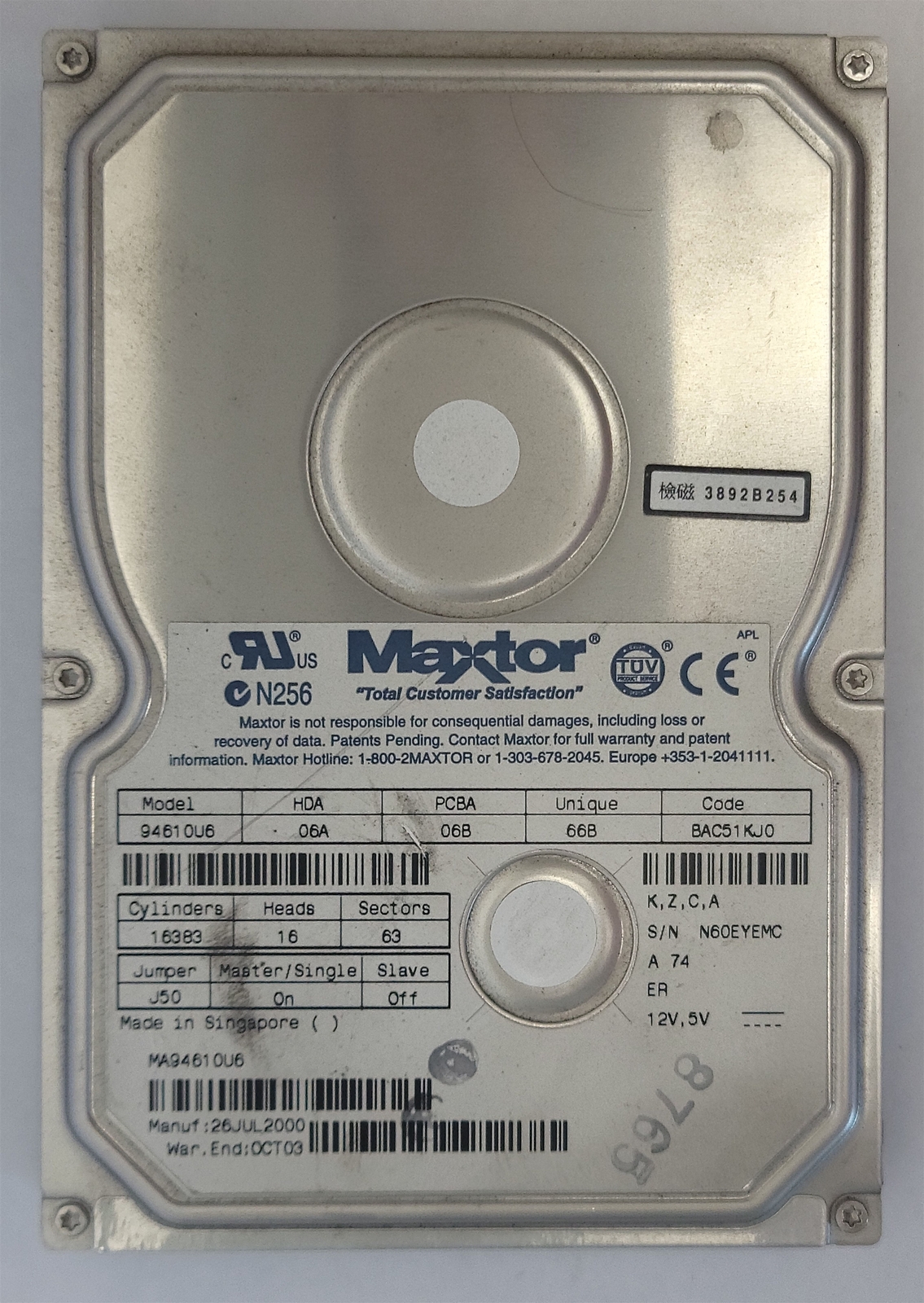 Maxtor 94610U6 HDD, 46.1 Gb, IDE/ATA/ATAPI-6 - Tested w/ pics