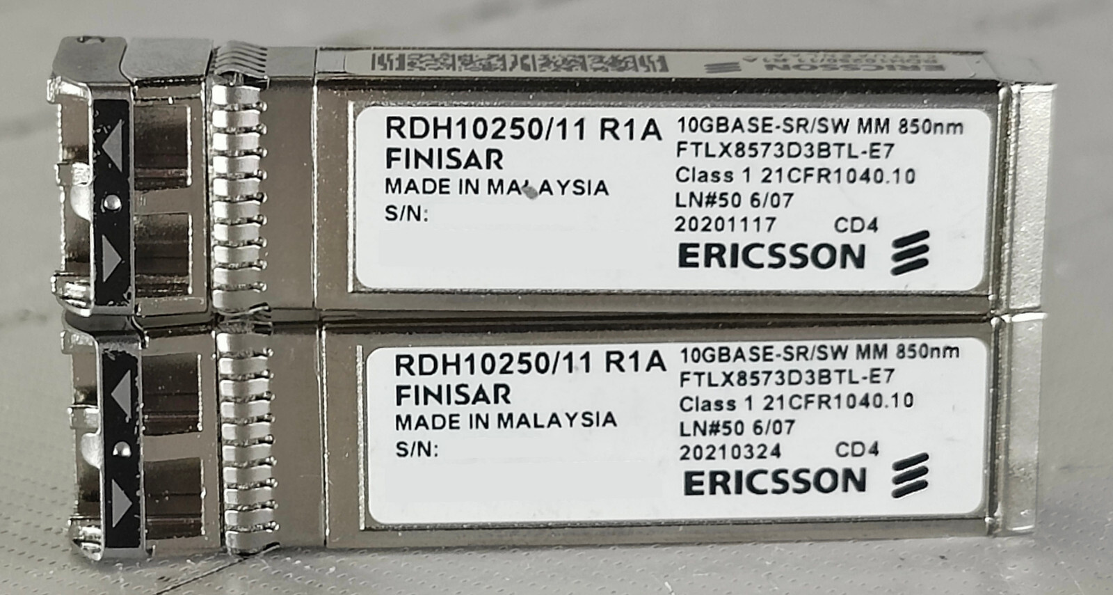 Lot of 2 Ericsson RDH 10250/11 R1A 10GBASE-SR/SW MM 850nm CRTUAENLAA Transceiver