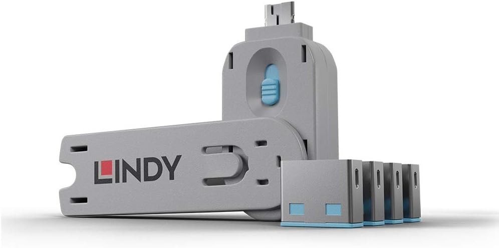 Modern Pack of 4 USB Locks in Blue - Easy Key Unlock for Device Protection