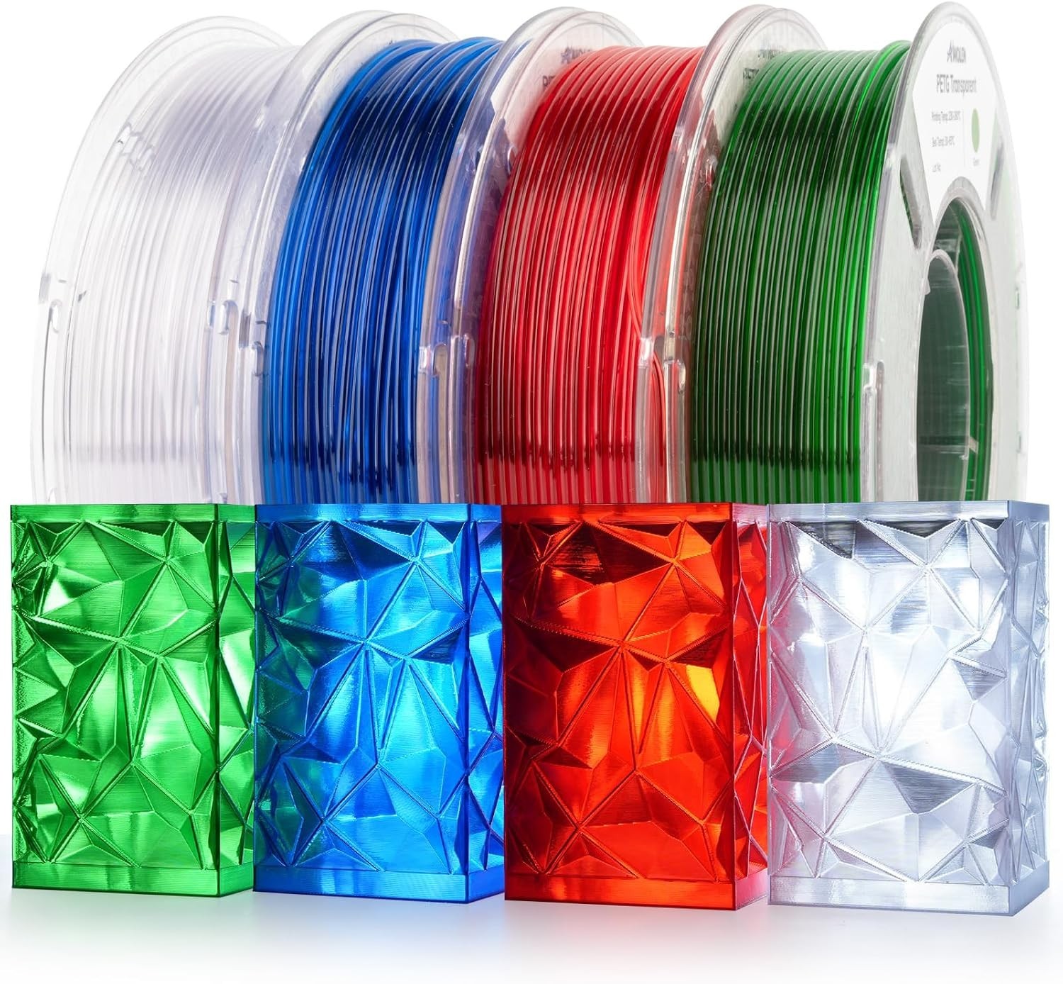 4 Spools 1.75Mm PETG 3D Printer Filament Bundle Translucent Clear