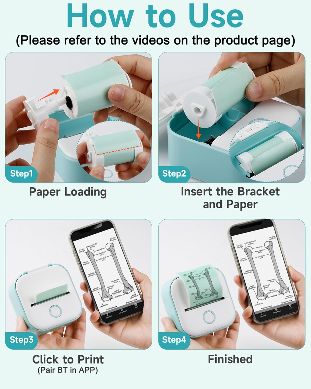 Memoking Sticker Printer - T02 Mini Printer Portable Thermal Printer Inkless