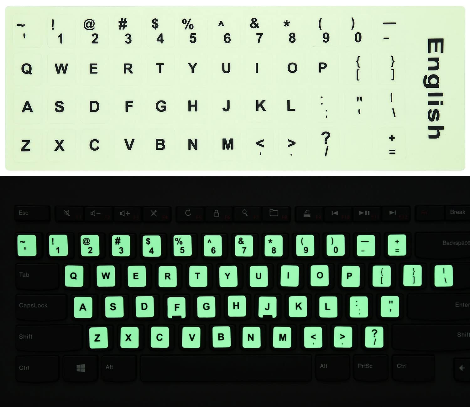 2PCS Pack Universal English Keyboard Stickers Glow in The Dark English-Glow