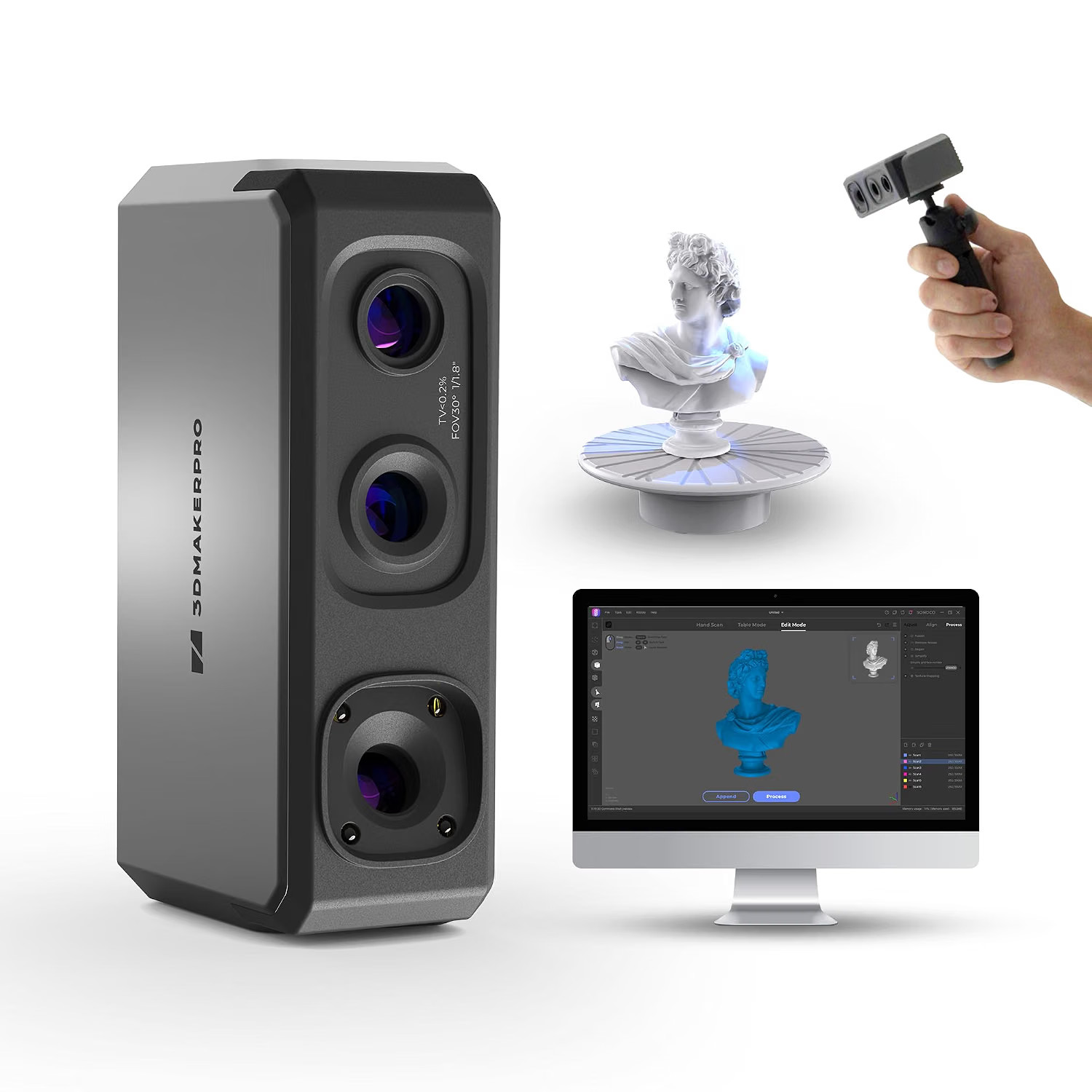 3DMakerpro 3D Scanner Seal Lite, Small-Format 3D Scanner 0.02mm Premium Kit
