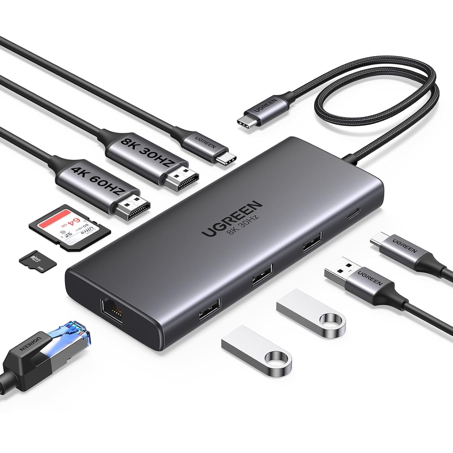 UGREEN 10-in-1 USB C Docking Station, Dual HDMI 4K@60Hz, Single 8K@30Hz, 100W PD