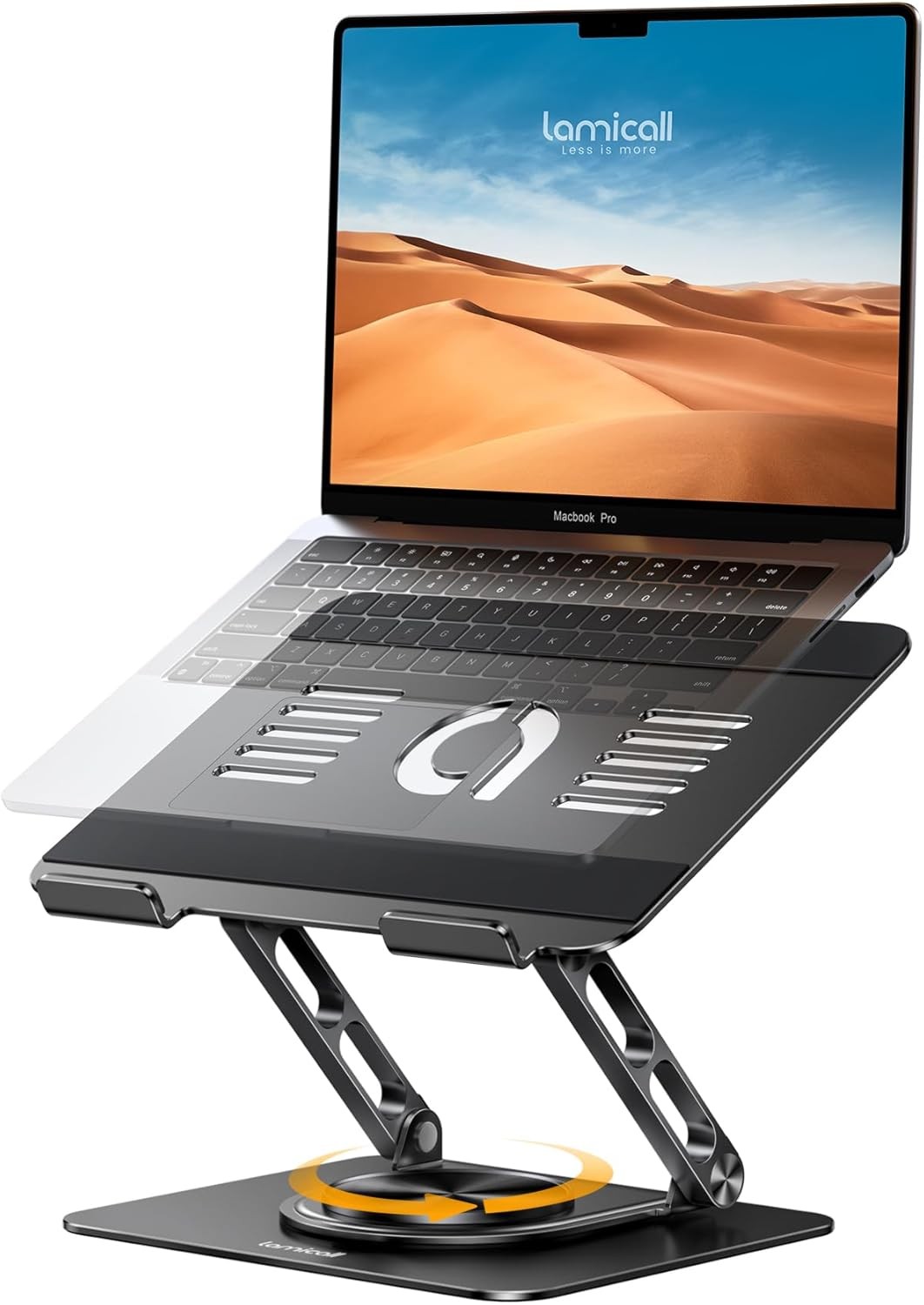 Lamicall Adjustable Laptop Stand for Desk - 360 Rotating Base Ergonomic Computer
