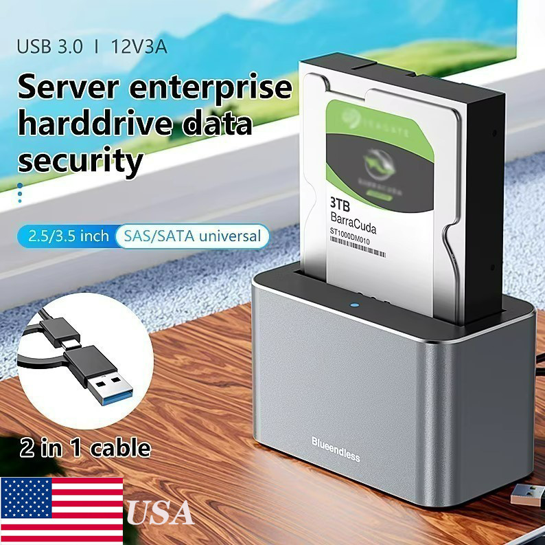 Blueendless 2.5/3.5" SAS SATA HDD Enclosure SATA to USB 3.0 External Case