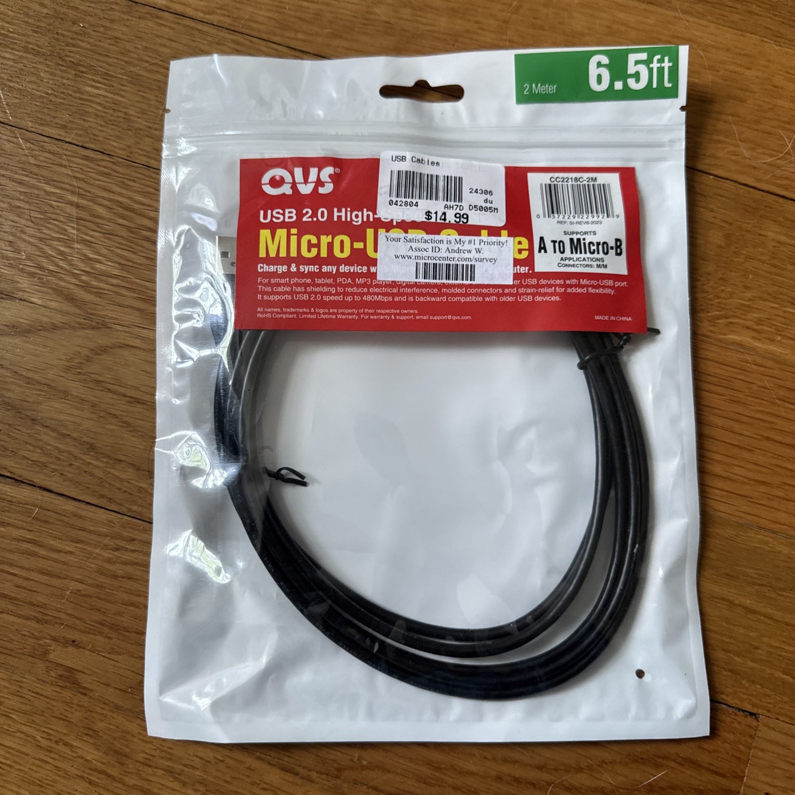 QVS 6-Foot USB 2.0 Cable USB-A to Micro B [USB A/Micro B - M/M - Hi-Speed] 