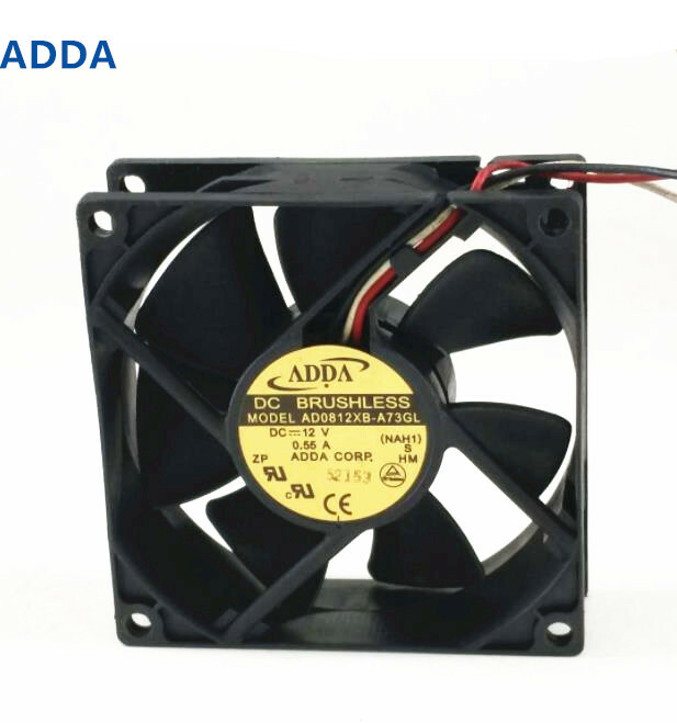 For ADDA AD0812XB-A73GL DC 12V 0.55A 3wire Ball 80*80*25mm CPU /Case cooling fan