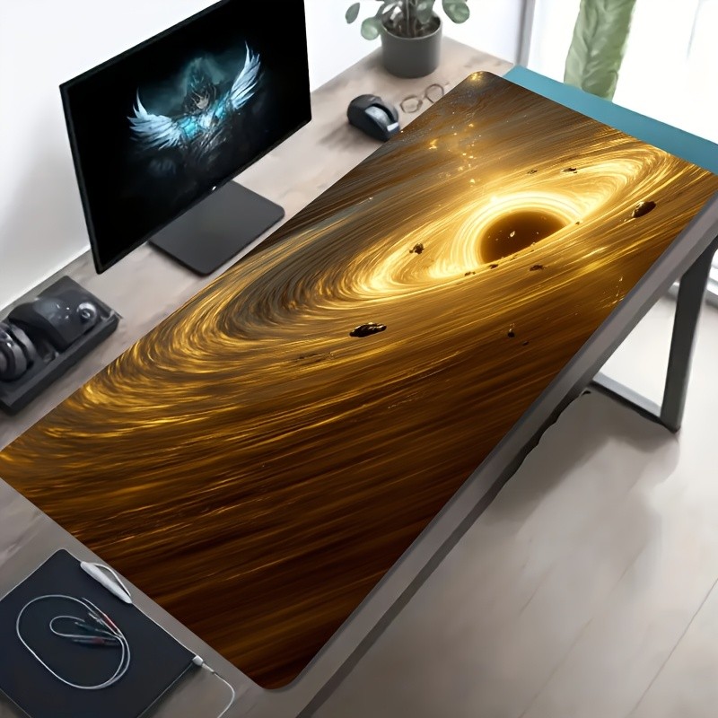1 Large Electronic Sports Game Mouse Pad, Golden Vortex Black Hole Starship Me