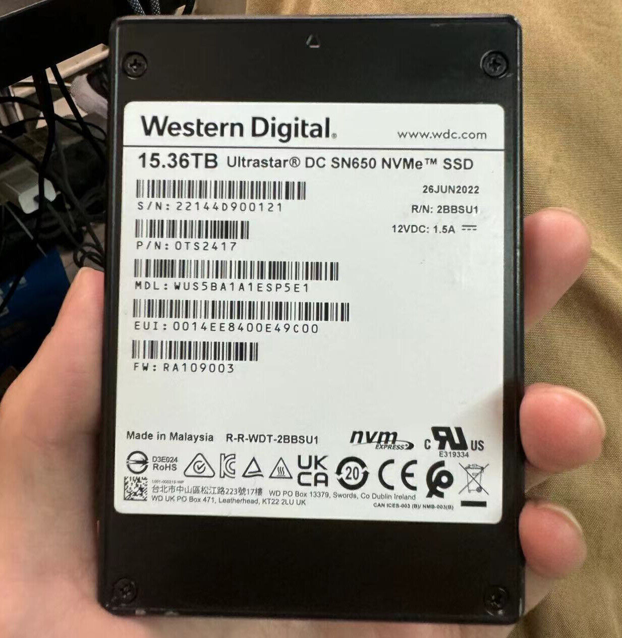 compatible WD Ultrastar SN650 15.36TB SSD U.3 PCIe NVMe SSD WUS5BA1A1ESP5E1