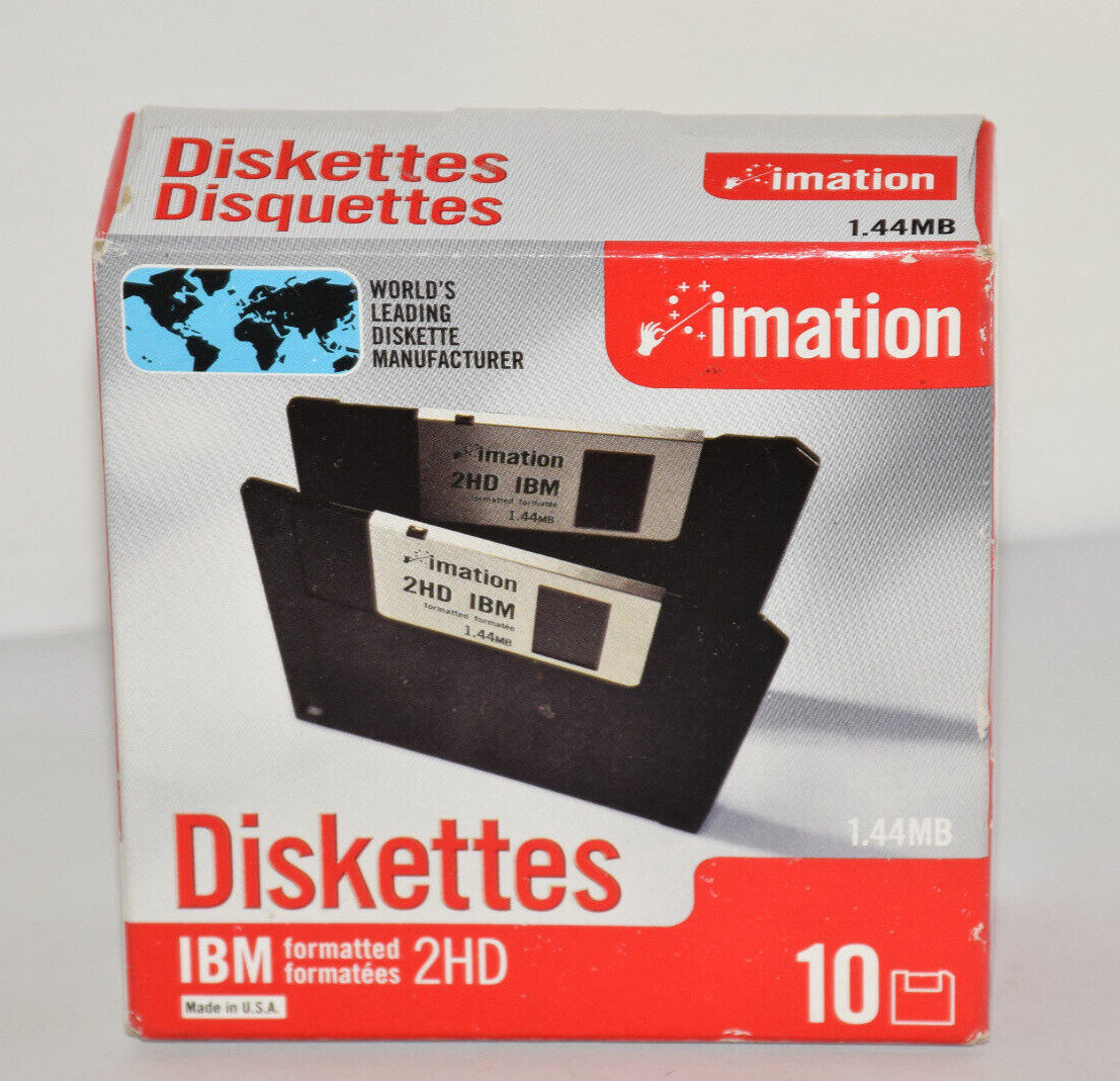 Imation Diskettes IBM Formatted 1.44MB Box of 10x 3.5" 2HD Floppy Made in USA