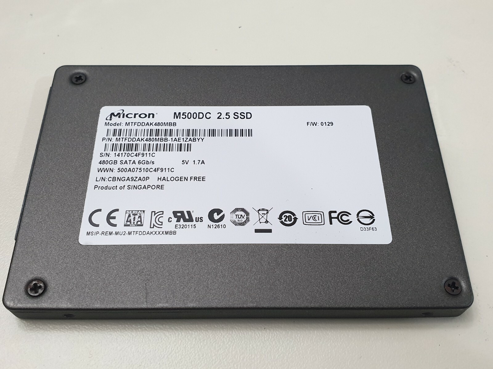 Micron M500DC 480Gb MLC 6Gbps SATA III 2.5" SSD MTFDDAK480MBB-1AE1ZABYY