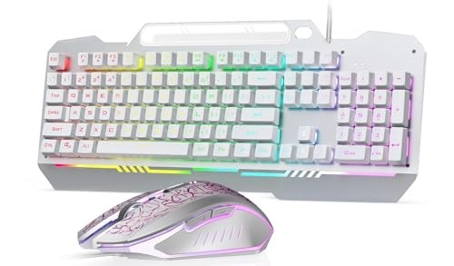 104 Key Gaming Keyboard & Mouse Combo, Full Size, RGB Backlit, White