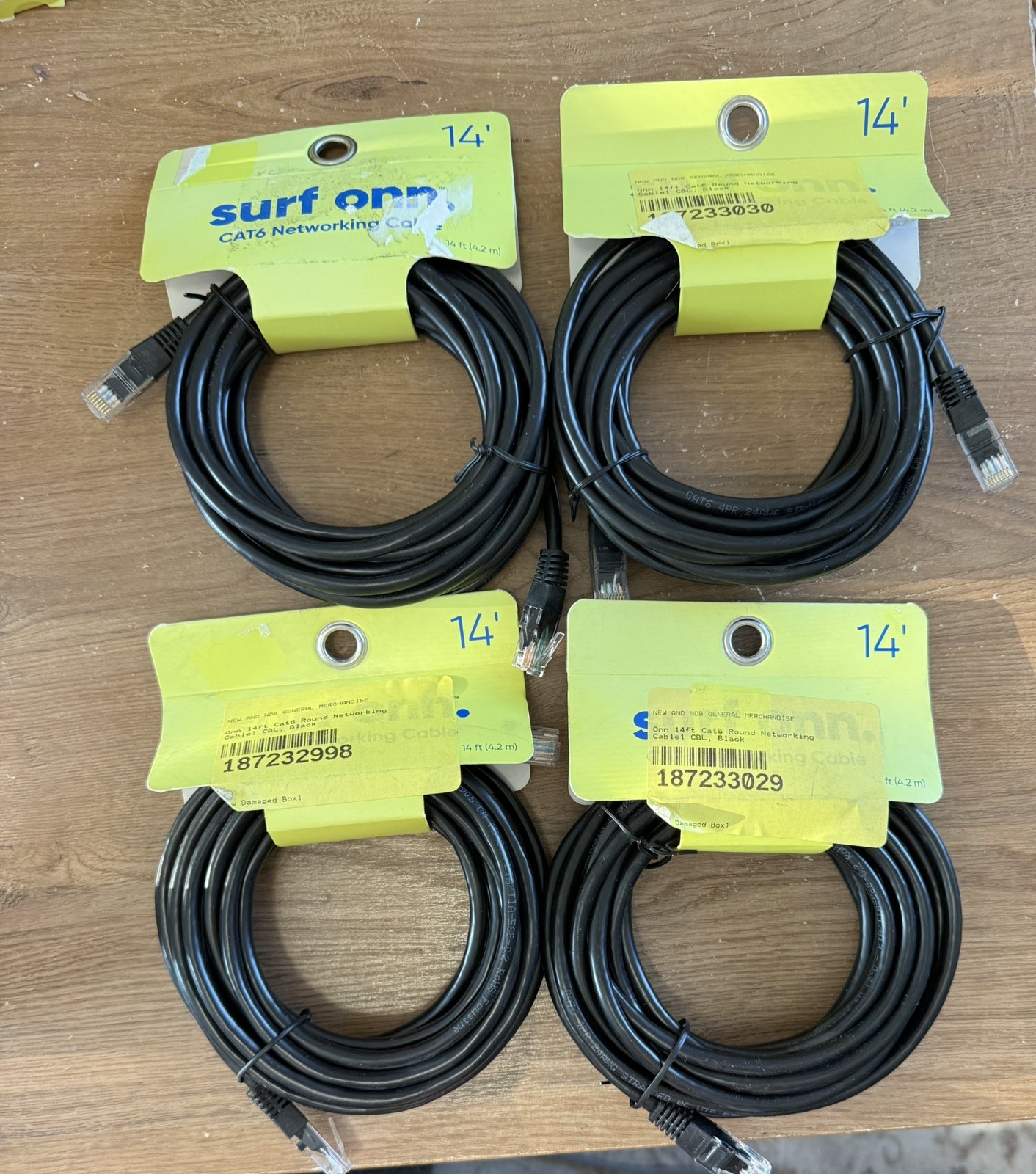 LOT OF 4 onn. CAT6 Ethernet Cable 14 ft Black RJ45 Network Internet Patch Cord