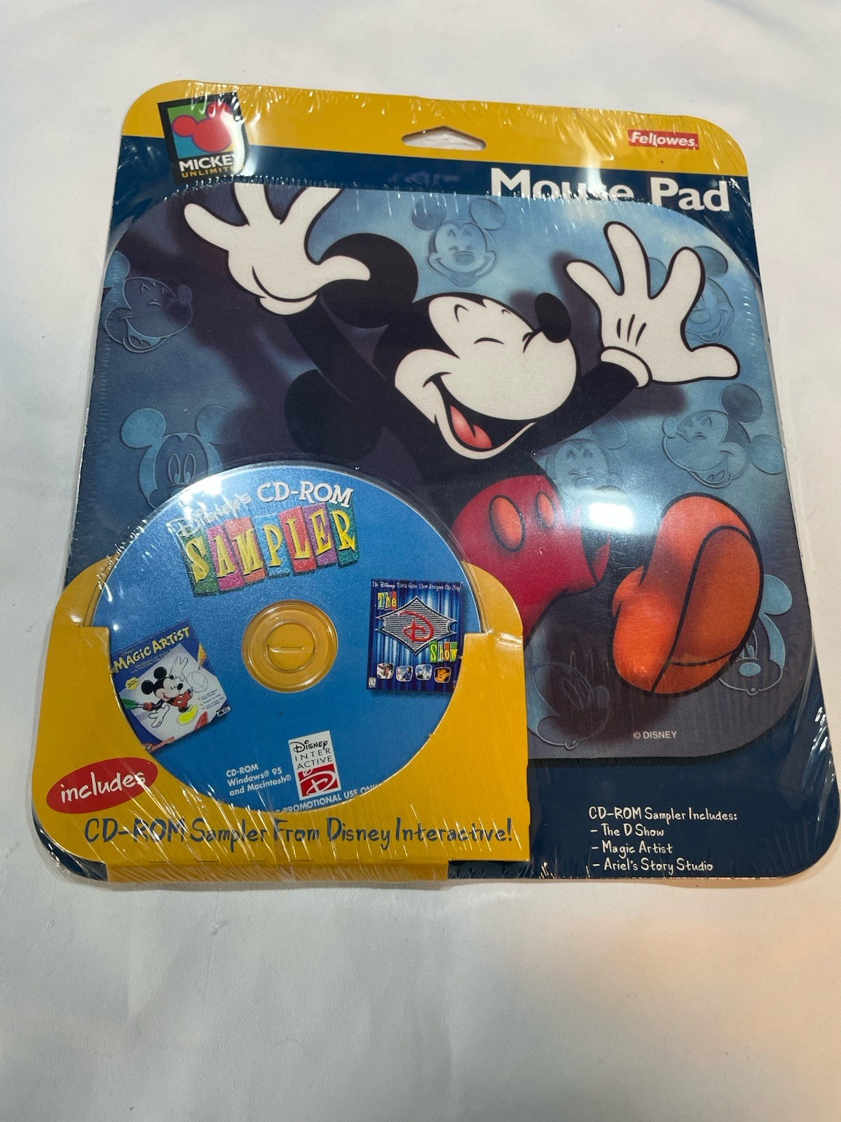 Fellowes Mickey Mouse CD ROM Sampler And Mouse Pad Set. Vintage New.