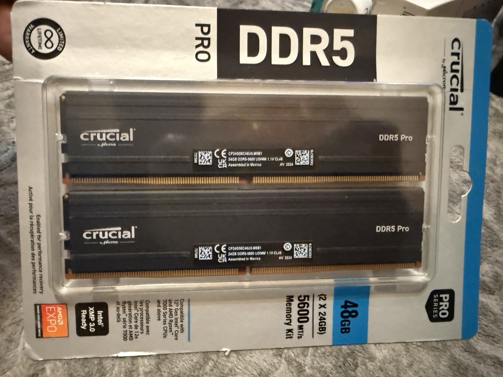 Crucial Pro DDR5-5600 Kit 48GB 2x24GB UDIMM CL46 (24Gbit) (CP2K24G56C46U5)