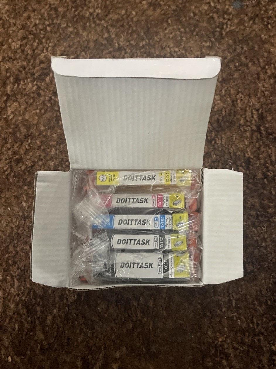 DOITTASK Edible Ink Cartridge 250/251XL. 5PCS for Canon Pixma Series Inkjet. NOB