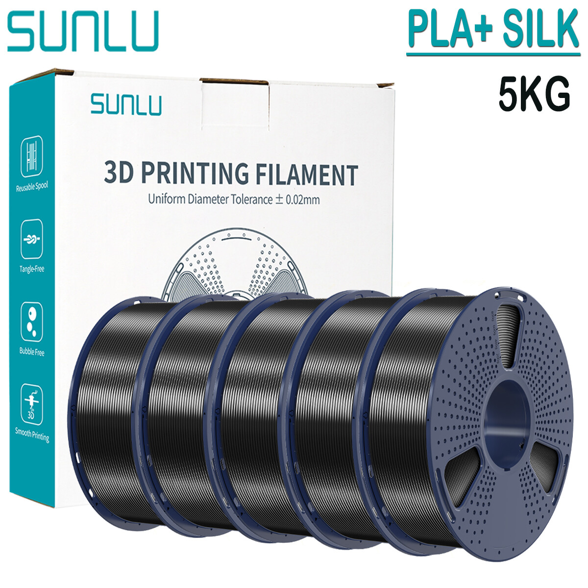 SUNLU 5KG/10KG SILK PLA+ 3D Printer Filament 1.75mm PLA+ SILK 1KG/Roll Glossy