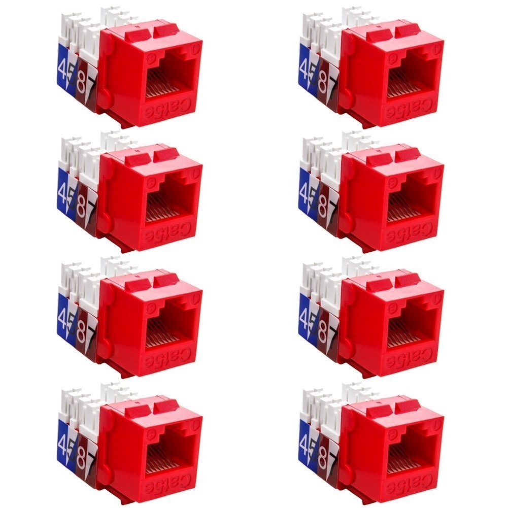 8 Pcs Cat5E RJ45 Ethernet LAN Network Keystone Jack 110 Punch Down Snap-in Red