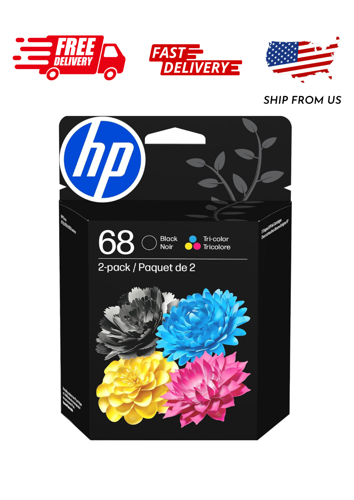 HP 68 Black/Tri-color Original Ink Cartridge2-pack