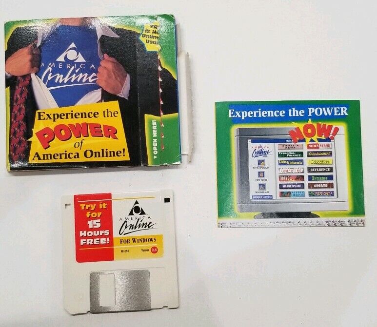 Vintage America Online Diskette 2.5 AOL + Case + Manual Windows PC Software app