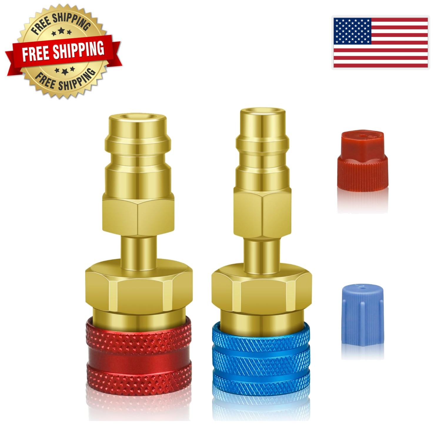 R1234YF to R134A Quick Coupler Kit, Brass Adapters for Leak-Free AC Charging