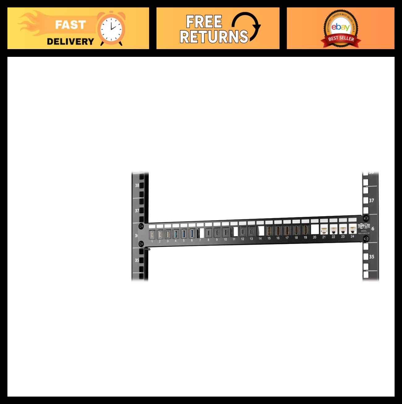 24-Port 1U Rackmount Patch Panel - Shielded Blank Cutouts, Compatible RJ45, USB,