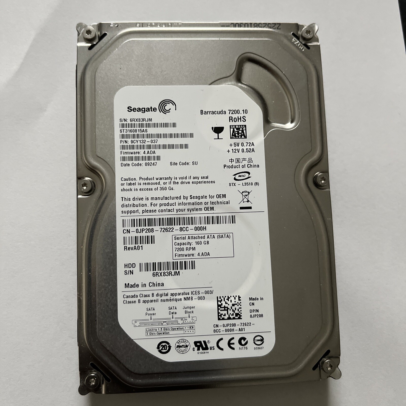 Seagate Barracuda ST3160815AS 3.5" 160GB, 7200RPM Internal HDD