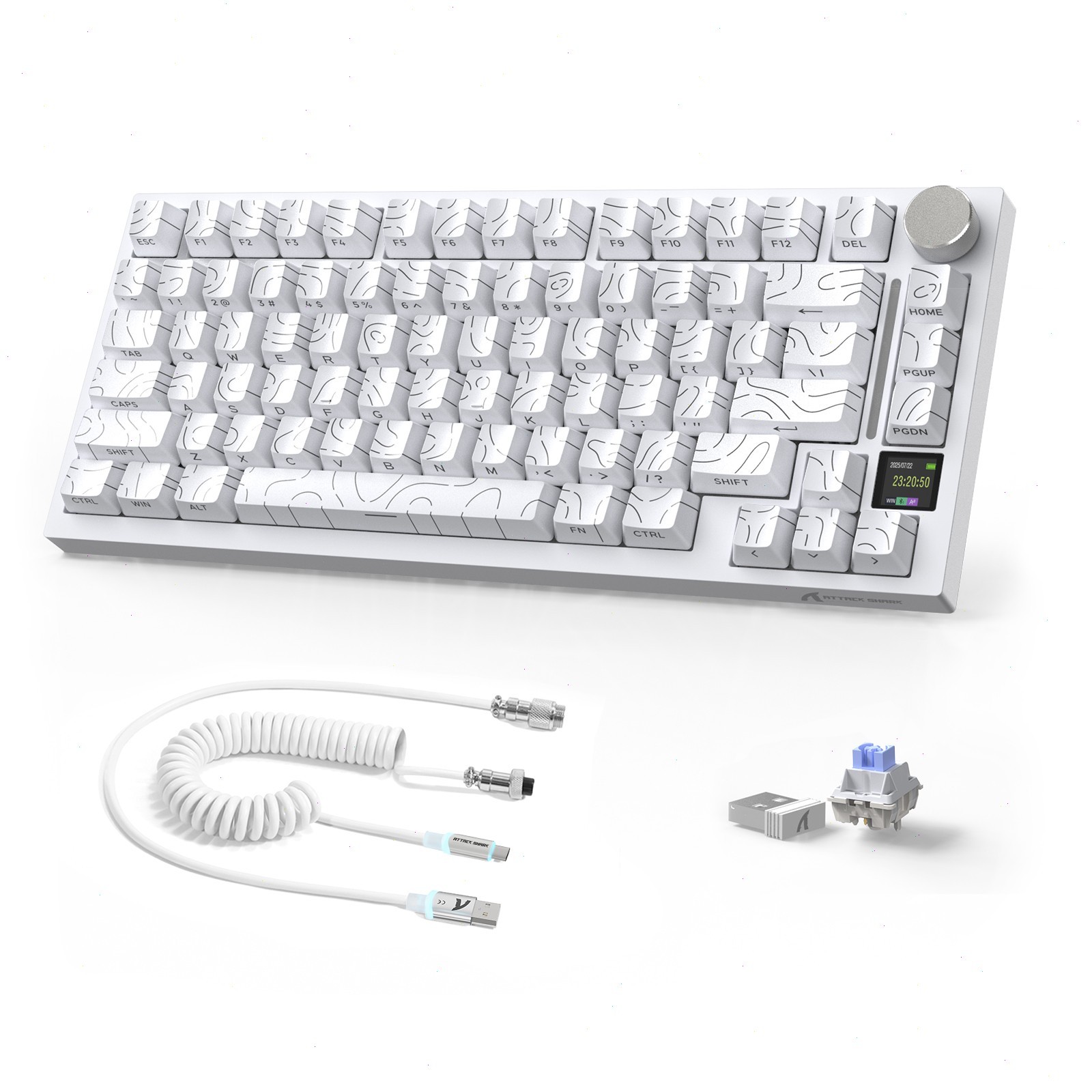 ATTACK SHARK X820 Ultra White Contour Tri-mode RGB Gradient Side Print Keyboard