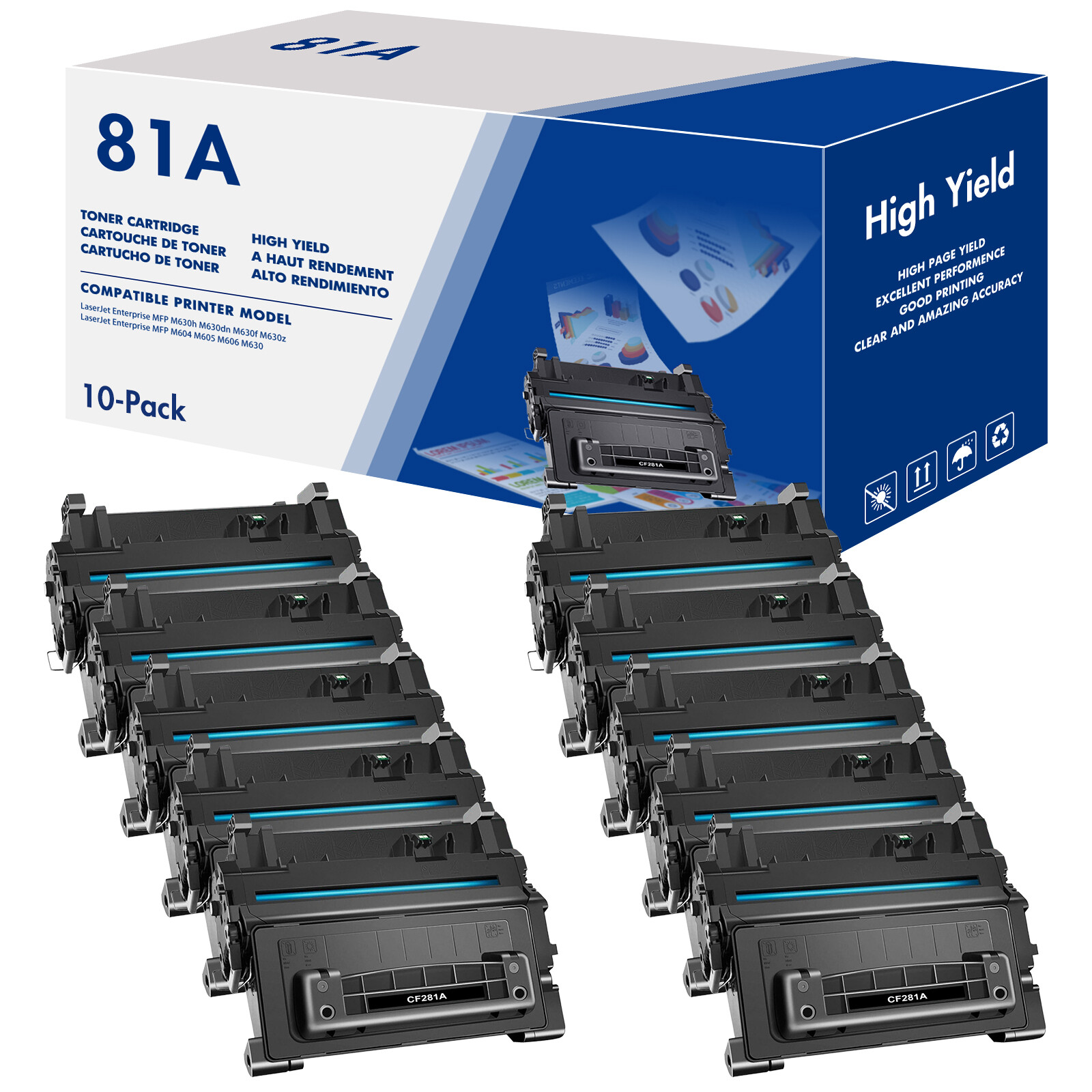 10 Pack CF281A Toner Compatible for HP 81A LaserJet Enterprise M604n M630dn
