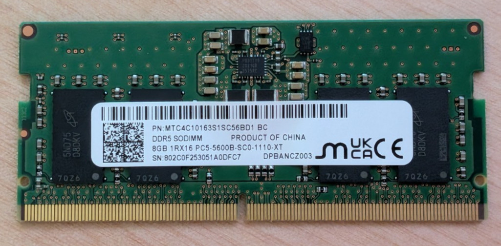 Micron PC5-44800 (DDR5-5600B) SO-DIMM 8GB Memory RAM MTC4C10163S1SC56BD1 BC