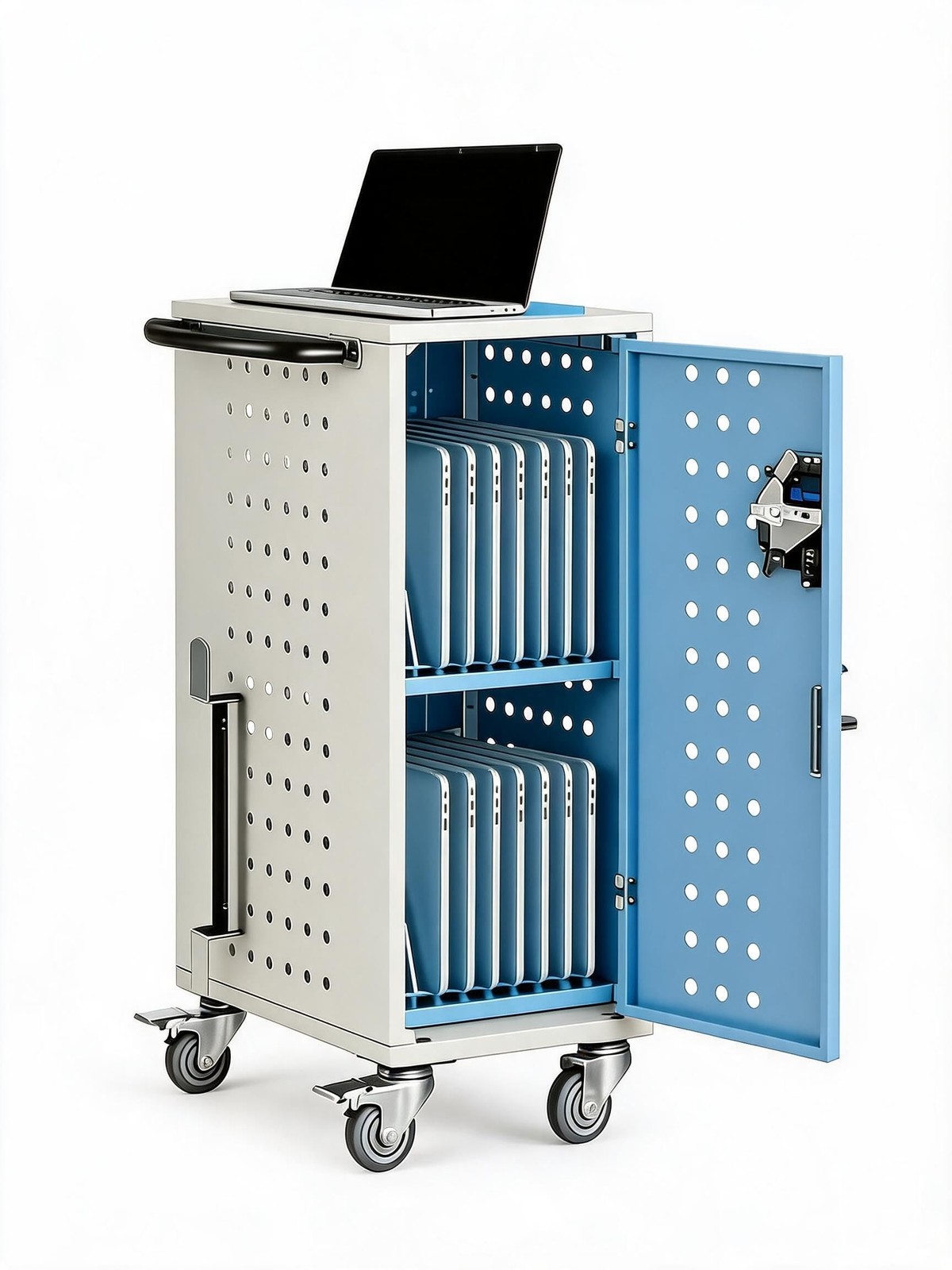 Charging Cart Lockable Steel for Chromebook & Tablet Ventilated Mobile Station
