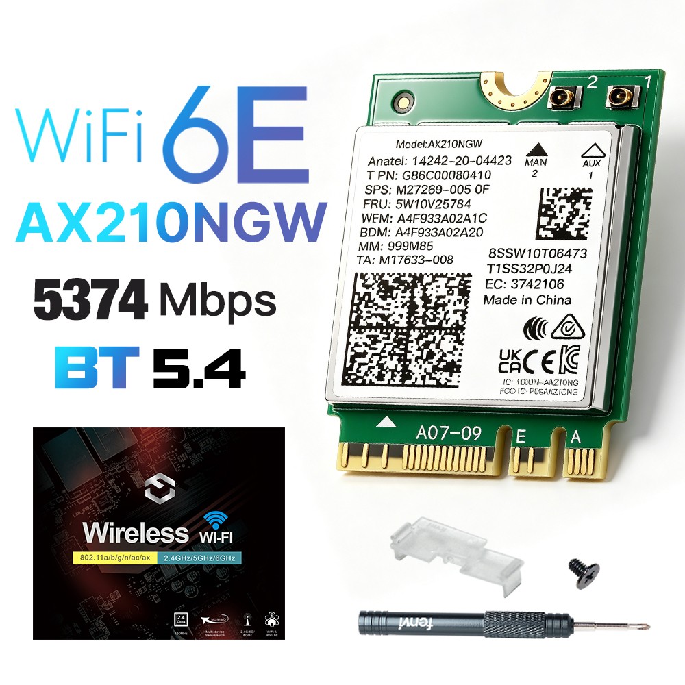 WiFi 6E Card M.2 2230 Intel AX210 Bluetooth 5.4 Tri-Band Laptop Network Adapter