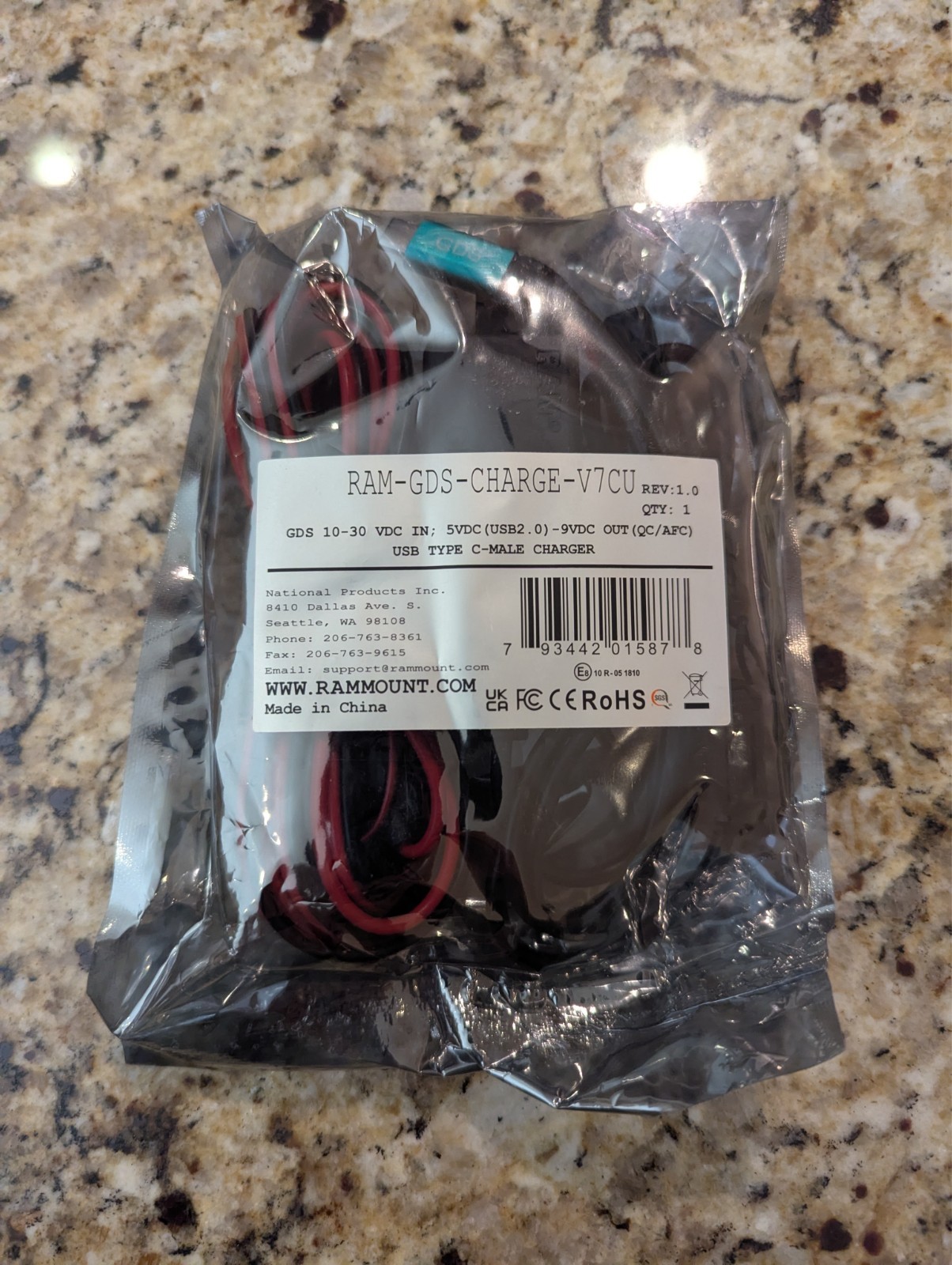RAM Mounts GDS Modular 10-30V Hardwire Charger with Male USB Type-C