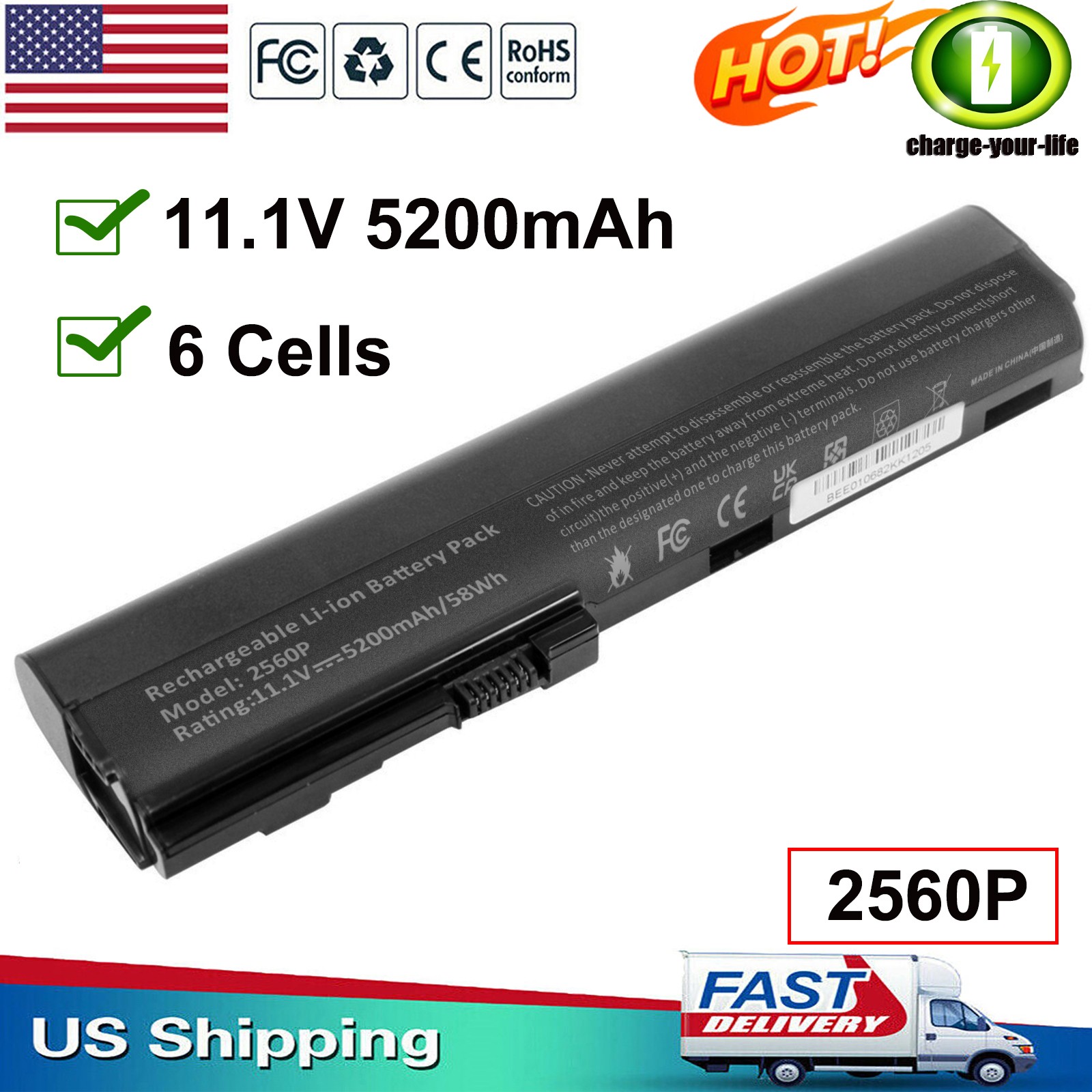 SX06XL Battery For HP EliteBook 2560p 2570p Series HSTNN-UB2L 632015-542 SX03 US