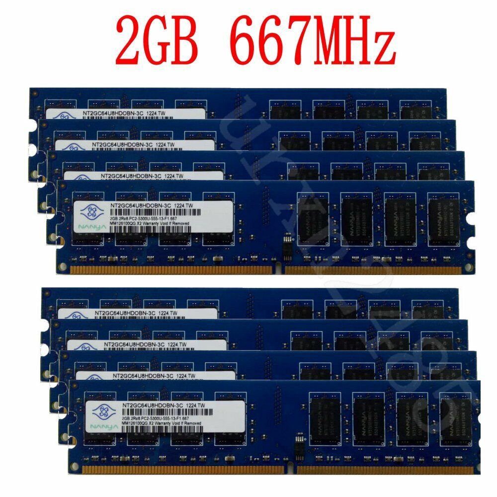 16GB 8x 2GB / 1GB PC2-5300U DDR2 667MHz DIMM Desktop Memory RAM For NANYA LOT