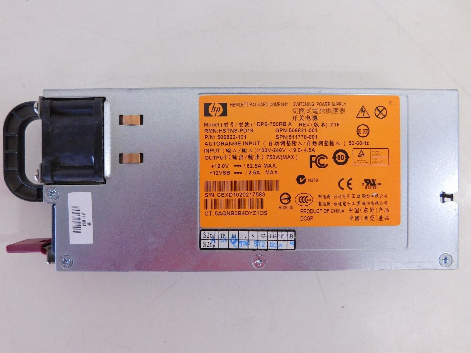 HP750W dl380p Power Supply DPS-750RB A HSTNS-PD18 511778-001 506822-101