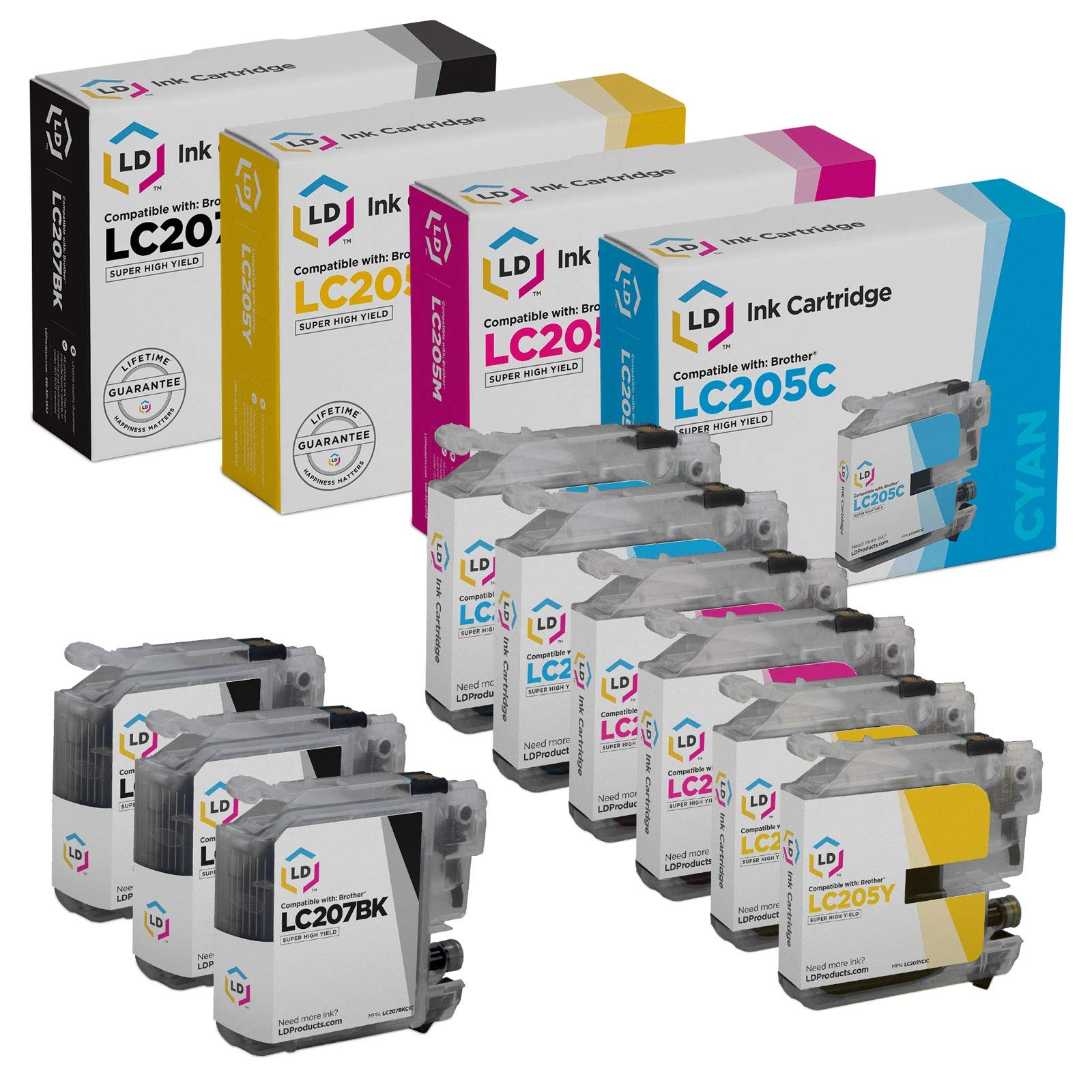 LD 9 Pack LC207 and LC205 Comp Super HY Black & Color Ink Cartridge Set Brother